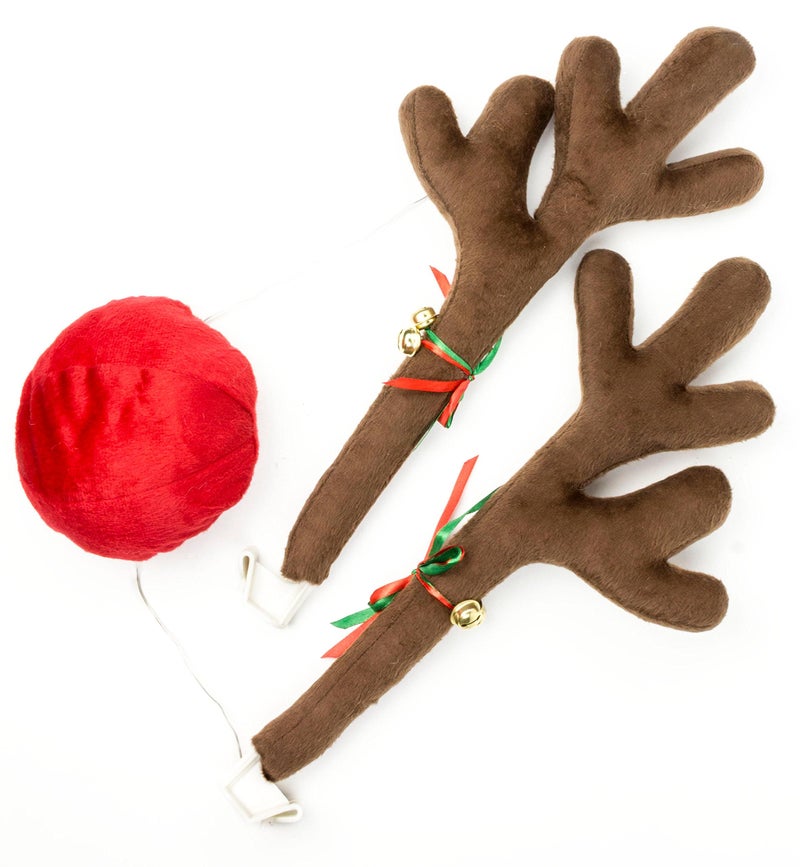 Red Co. 17â€ Standard Reindeer Christmas Car Kit Products, Antlers with Jingle Bells & Nose - Image 1